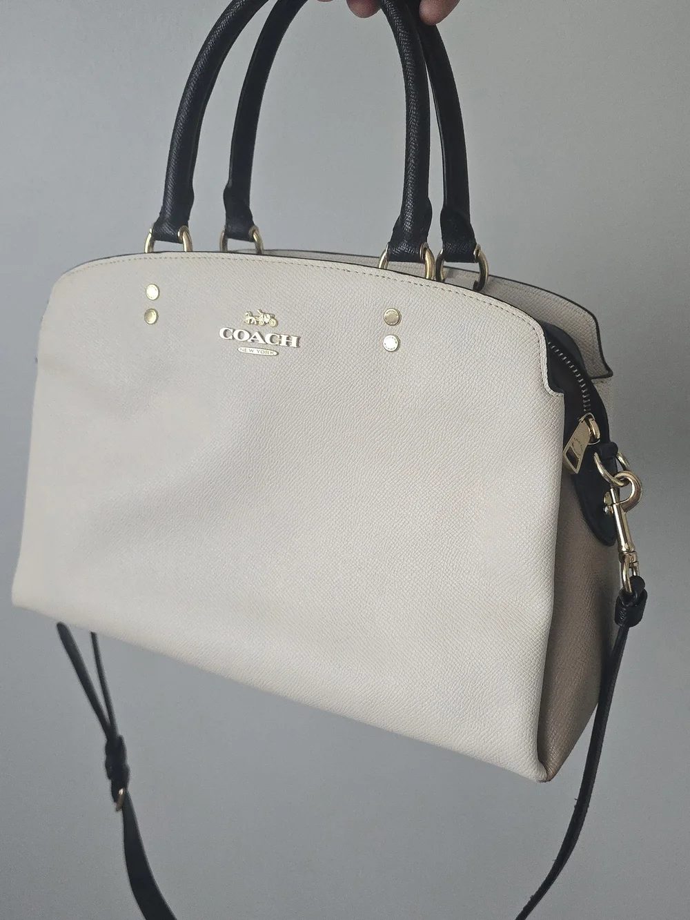 Coach Two-Tone Cream Lillie Satchel with Black Handles